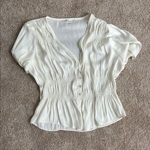 Cream Smocked Flutter Sleeve Blouse